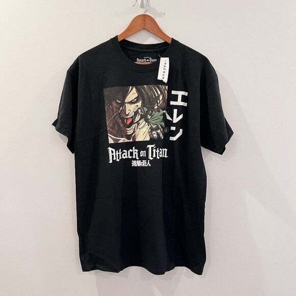 NWT Attack On Titan Graphic T Shirt Size Large Men's Black Anime Short Sleeve - Picture 1 of 5